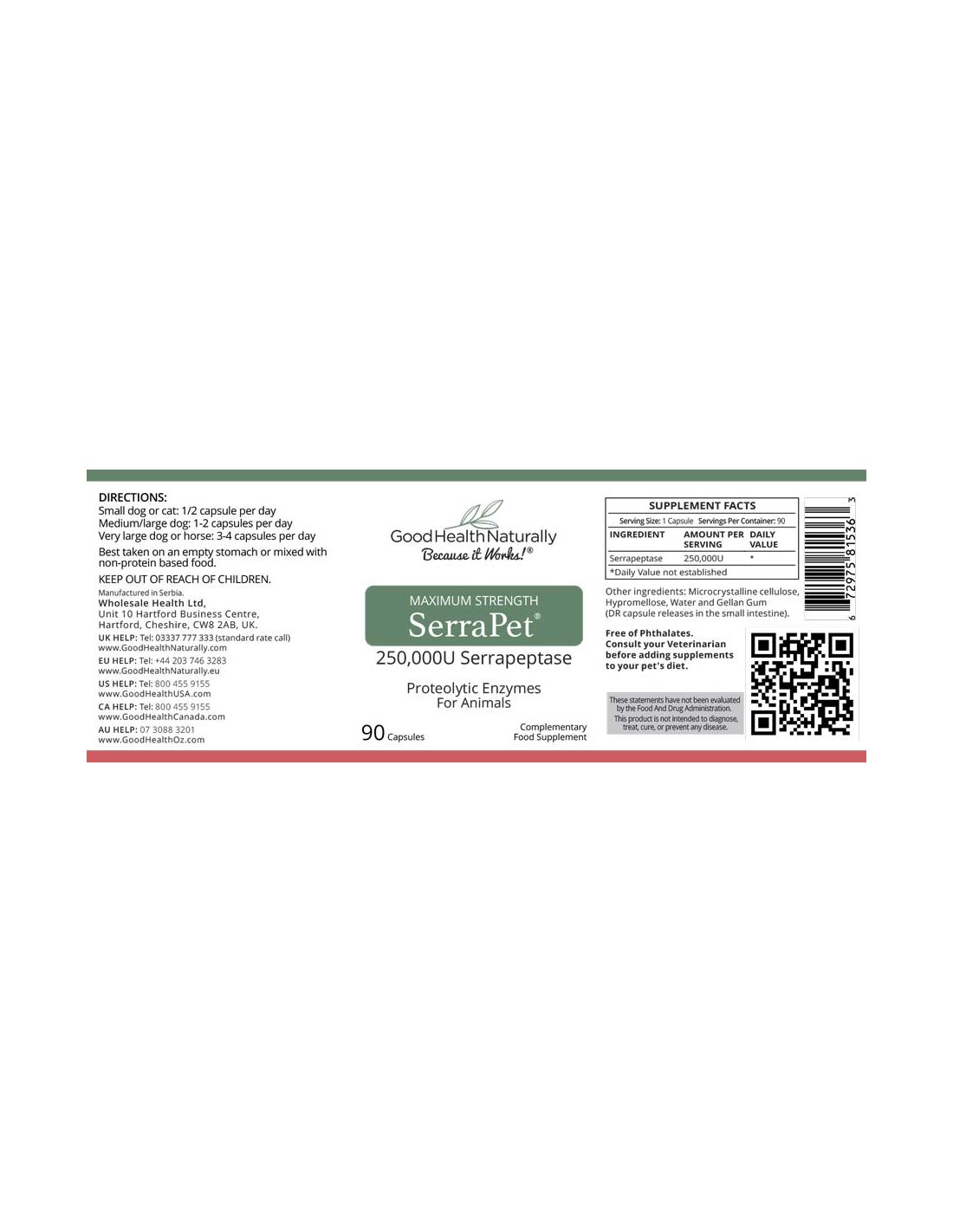 SerraPet Serrappeptase 250,000iu Tablets 90 Tablets